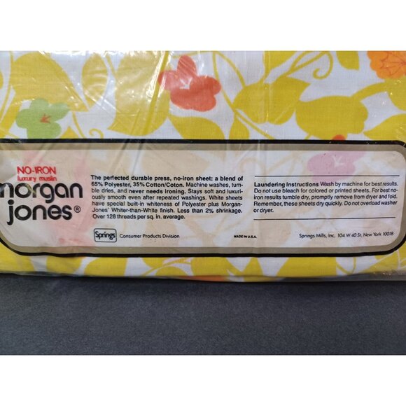 Vintage Morgan Jones double fitted sheet yellow and orange floral and butterfly - Picture 8 of 8